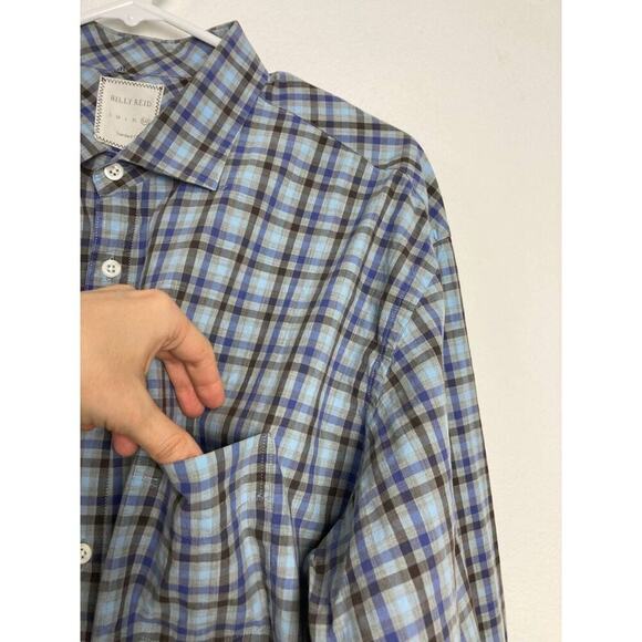 Billy Reid Shirt Plaid Blue Button Long Sleeve Standard Fit Cotton Italy XXL 2XL - Picture 5 of 12